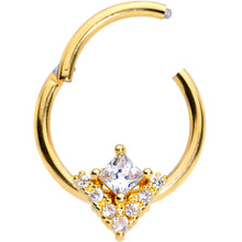 Load image into Gallery viewer, 16G 3/8 Clear CZ Gem Gold Tone Vivid Vee Hinged Segment Ring