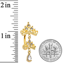 Load image into Gallery viewer, Clear Gem Gold Tone Tempting Tiara Top Mount Dangle Belly Ring