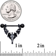 Load image into Gallery viewer, 14G 9/16 Black Winged Skeleton Halloween Dangle Nipple Ring Set