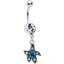 Load image into Gallery viewer, Clear Blue Gem Nautical Starfish Dangle Belly Ring