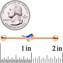 Load image into Gallery viewer, 14G Rose Gold Tone Blue Bird Industrial Barbell 38mm
