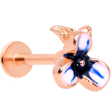 Load image into Gallery viewer, 16G 5/16 Rose Gold Tone Blue Tropical Flower Labret Monroe Tragus