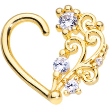 Load image into Gallery viewer, 16G 3/8 Clear CZ Gem Gold Tone Wave Open Heart Left Closure Ring