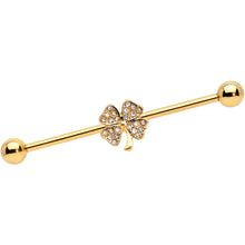 Load image into Gallery viewer, 14G Clear Gem Gold Tone Shamrock Industrial Barbell 38mm