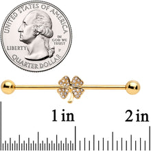 Load image into Gallery viewer, 14G Clear Gem Gold Tone Shamrock Industrial Barbell 38mm