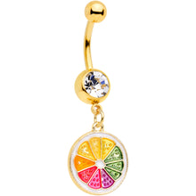 Load image into Gallery viewer, Clear Gem Gold Tone Rainbow Grapefruit Dangle Belly Ring