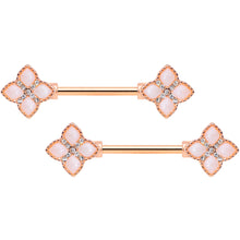Load image into Gallery viewer, 14G 5/8 Clear Gem Rose Gold Tone Rhombus Barbell Nipple Ring Set