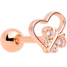 Load image into Gallery viewer, 16G 1/4 Clear CZ Gem Rose Gold Tone Heart Cartilage Tragus