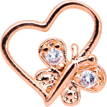 Load image into Gallery viewer, 16G 1/4 Clear CZ Gem Rose Gold Tone Heart Cartilage Tragus