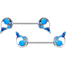 Load image into Gallery viewer, 14G 9/16 Whale in the Water Nautical Barbell Nipple Ring Set