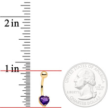 Load image into Gallery viewer, 16G Solid 14K Yellow Gold GENUINE Light AMETHYST Heart Solitaire Belly Ring