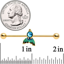 Load image into Gallery viewer, 14G Gold Tone Blue Green Mermaid Tail Industrial Barbell 38mm