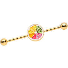 Load image into Gallery viewer, 14G Gold Tone Rainbow Grapefruit Industrial Barbell 38mm