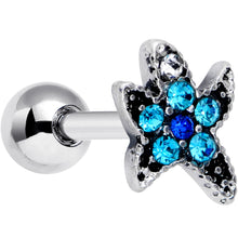 Load image into Gallery viewer, 16G 1/4 Aqua Blue Gem Starfish Cartilage Tragus Earring