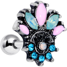 Load image into Gallery viewer, 16G Blue Pink Green Gem Fan Flower Cartilage Tragus Earring