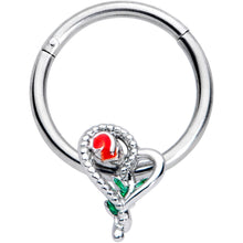 Load image into Gallery viewer, 16G 3/8 Green Gem Snake Heart Rose Flower Hinged Segment Ring