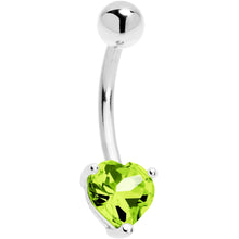 Load image into Gallery viewer, Solid 14K White Gold Genuine Peridot Heart Solitaire Belly Ring