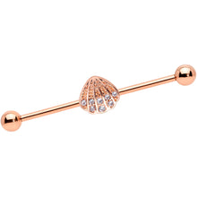 Load image into Gallery viewer, 14G Clear Gem Rose Gold Tone Shell Industrial Barbell 38mm