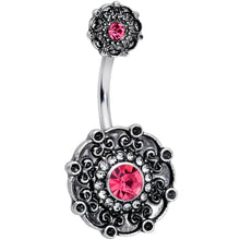 Load image into Gallery viewer, Clear Pink Gem Floral Emblem Double Mount Belly Ring