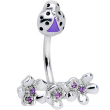 Load image into Gallery viewer, Purple Gem Ladybug Flower Trio Double Mount Belly Ring
