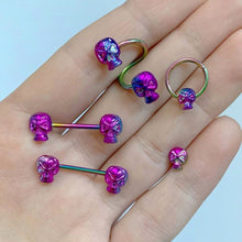Load image into Gallery viewer, 16G 3/8 Rainbow Plated Scary Skull Hinged Segment Ring