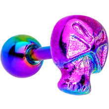Load image into Gallery viewer, 16G 1/4 Rainbow Plated Scary Skull Cartilage Tragus Earring