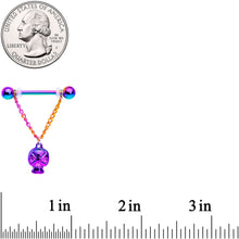 Load image into Gallery viewer, 14G 3/4 Rainbow Plated Scary Skull Dangle Barbell Nipple Ring Set