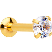 Load image into Gallery viewer, 16G 1/4 CZ Gem Gold PVD 3mm Threadless Push In Labret Tragus