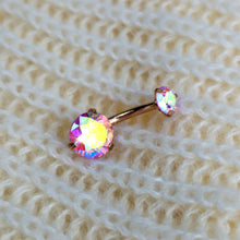 Load image into Gallery viewer, Aurora CZ Gem Rose Gold Tone Top Internally Threaded Belly Ring