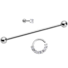 Load image into Gallery viewer, Clear CZ Gem Segment Ring Cartilage Industrial Set of 3