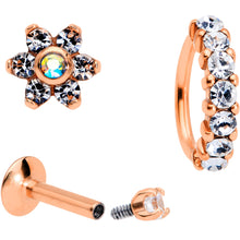 Load image into Gallery viewer, 16G Clear CZ Gem Rose Gold Tone Cartilage Labret Closure Ring Set of 3