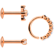 Load image into Gallery viewer, 16G Clear CZ Gem Rose Gold Tone Cartilage Labret Closure Ring Set of 3