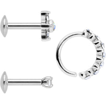 Load image into Gallery viewer, 16G Clear CZ Gem Cartilage Labret Closure Ring Set of 3