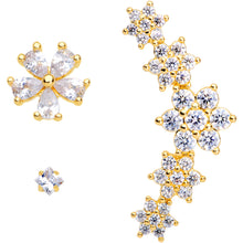 Load image into Gallery viewer, 16G 1/4 Clear CZ Gem Gold Tone Floral Labret Tragus Set of 3