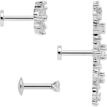 Load image into Gallery viewer, 16G 1/4 Clear CZ Gem Floral Labret Tragus Set of 3