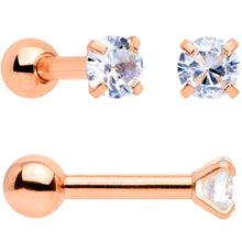 Load image into Gallery viewer, 18G Clear CZ Gem Rose Gold Tone Heart Cartilage Tragus Set of 8