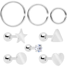 Load image into Gallery viewer, 18G Clear CZ Gem Heart Cartilage Tragus Set of 8