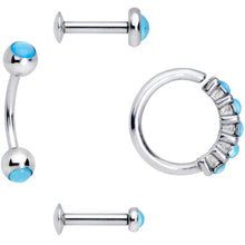 Load image into Gallery viewer, 16G Blue Orb Septum Labret Cartilage Tragus Set of 4