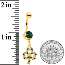 Load image into Gallery viewer, Green Gem Gold Tone Double Shamrock St Patricks Day Dangle Belly Ring