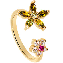 Load image into Gallery viewer, Clear Red Green Gem Gold Tone Star Flower Power Toe Ring