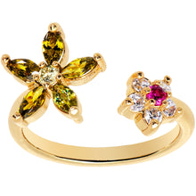 Load image into Gallery viewer, Clear Red Green Gem Gold Tone Star Flower Power Toe Ring