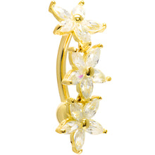 Load image into Gallery viewer, 16G Solid 14K Yellow Gold Top Mount Cubic Zirconia Lily Drop Belly Ring