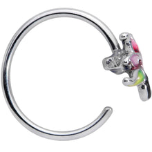Load image into Gallery viewer, 20G 1/4 Green Purple Tropical Flower Nose Hoop