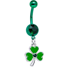 Load image into Gallery viewer, Green Gem Green PVD Shamrock St Patricks Day Dangle Belly Ring