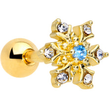 Load image into Gallery viewer, 16G 1/4 Blue CZ Gold Tone Snowflake Christmas Cartilage Tragus