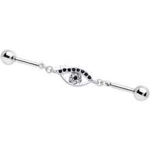 Load image into Gallery viewer, 14G Clear Black Gem Wide Eye Double Industrial Barbell 40mm