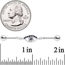 Load image into Gallery viewer, 14G Clear Black Gem Wide Eye Double Industrial Barbell 40mm