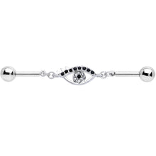 Load image into Gallery viewer, 14G Clear Black Gem Wide Eye Double Industrial Barbell 40mm
