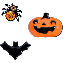 Load image into Gallery viewer, 16G 1/4 Orange Gem Halloween Bat Cartilage Tragus Set of 3