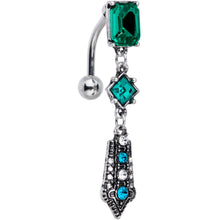 Load image into Gallery viewer, Green Clear Gem Art Deco Geometric Top Mount Dangle Belly Ring